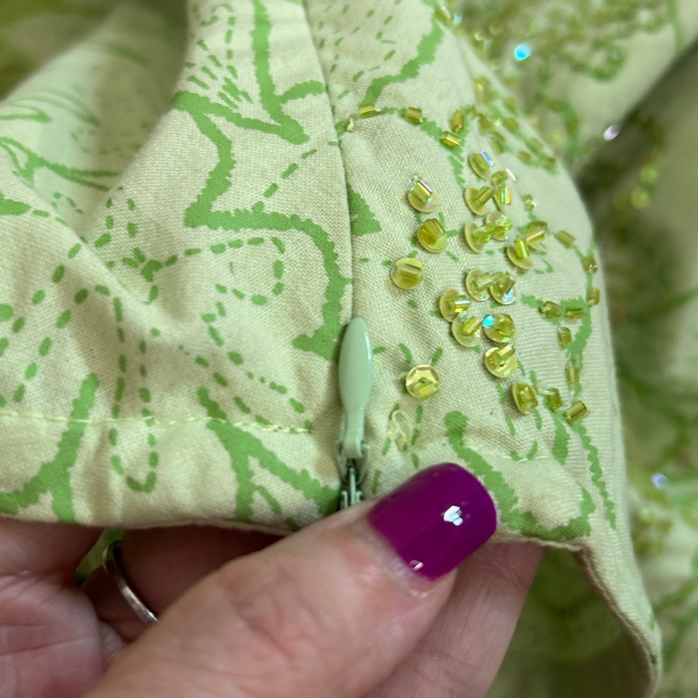 Vintage 90’s Basil & Maude Heavily Beaded & Sequined Green A-Line Skirt | SZ 6 - Picture 9 of 11